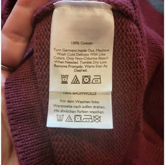 Eddie Bauer Sweater Men's 3X Burgundy Grey Quarter Zip Heavy Cotton Striped - Picture 4 of 4